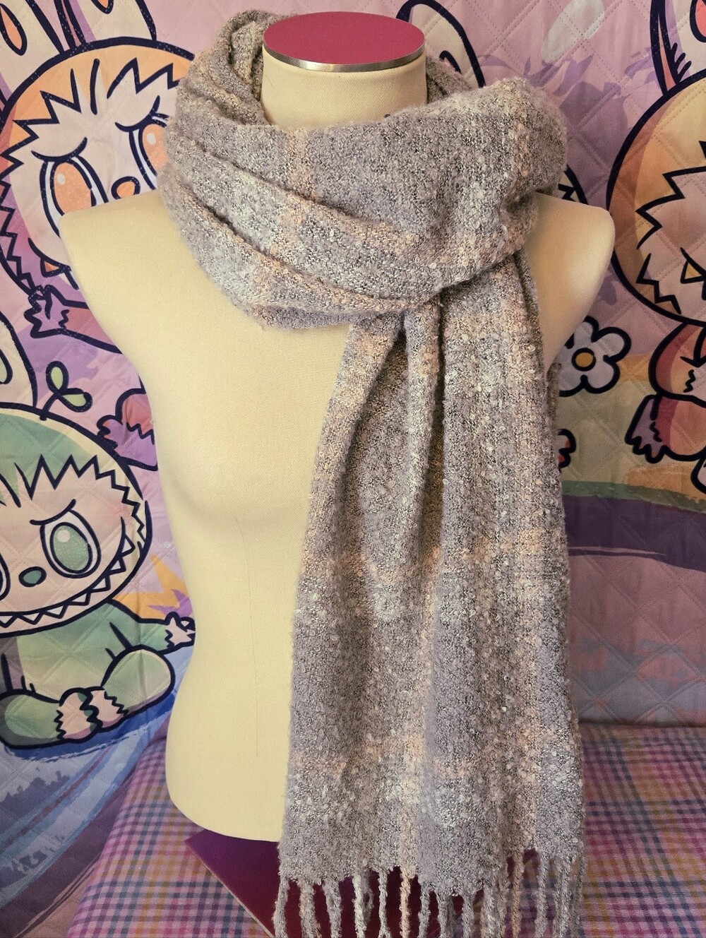 Baby Pink & Grey Plaid Tartan Scarf - Large